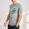 Grey pure cotton men's T-shirt with surfing graphic print, summer fashion