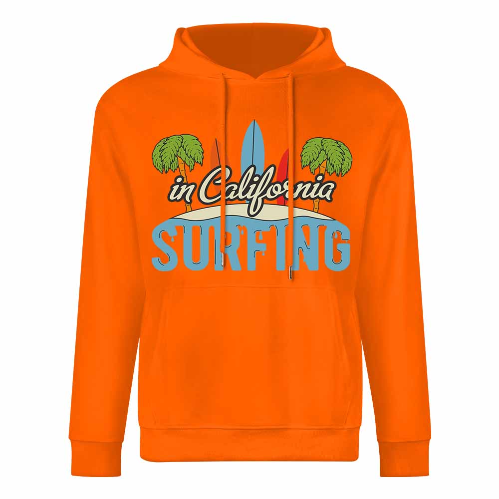 Orange cotton California Surfing hoodie, loose fit, for daily wear.