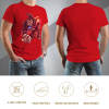 Red cotton men's T-shirt with red monster graphic print by Inkedjoy, front and back