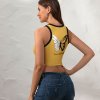 Yellow cropped racerback tank top with butterfly graphic from Inkedjoy, perfect for summer.