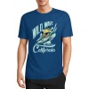 Blue pure cotton short-sleeved T-shirt with a surfing print, featuring 'Wild Wave California' design, summer fashion.