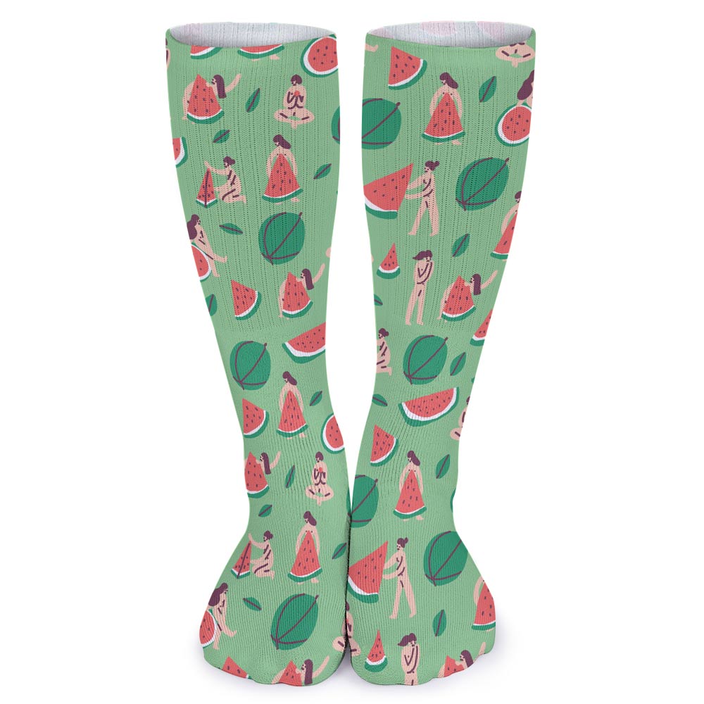 Green watermelon pattern breathable stockings for comfort and style.