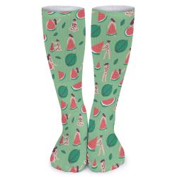 Green watermelon pattern breathable stockings for comfort and style.