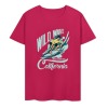 Pink pure cotton surfing T-shirt, "Wild Wave California" graphic, summer fashion