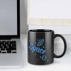 Black ceramic mug with 'Space' design, ideal for space enthusiasts' gifts, durable ceramic, customized pattern.