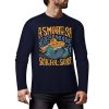 Dark blue pure cotton long sleeve T-shirt featuring ASMODUS Shark Attack graphic for casual wear