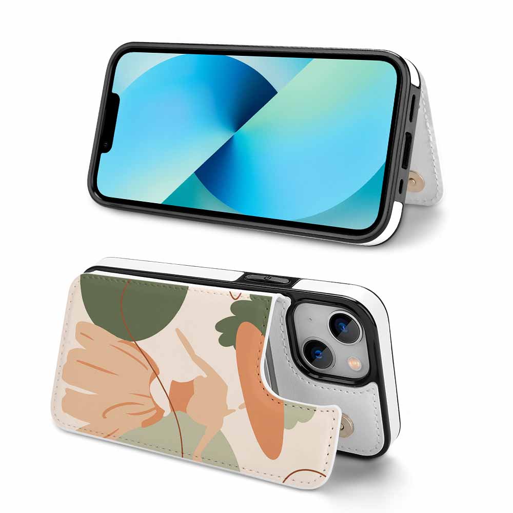 iPhone 13 case with abstract art design, card slot, TPU leather, shockproof protection