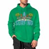 Green cotton hoodie with "CALIFORNIA SURFING" graphic for daily wear