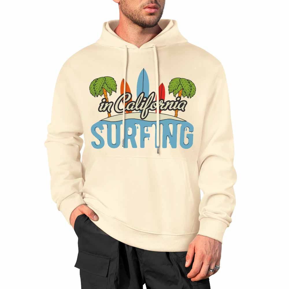 Cream-colored Surfing hoodie, 100% cotton, loose fit, suitable for daily wear.