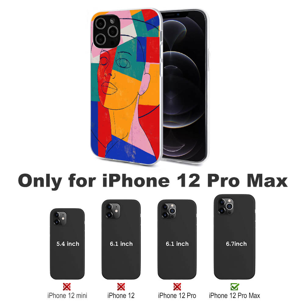 iPhone 12 Pro Max case with colorful abstract design, compatible with iPhone 12 Pro Max, TPU material.