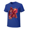 Blue cotton men's t-shirt with red monster graphic print | Inkedjoy