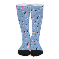 Colorblock women's socks with a pattern of dancing figures, featuring black toe and heel, suitable for various activities.