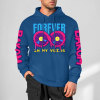 Navy blue 'FOREVER 99' donut graphic hoodie with DAKUM sleeve prints, youth fashion style