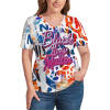 Colorful print Ice Silk V-neck short sleeve shirt with text 'Be Kind to the Mind'. Casual and versatile.