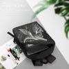 Black 17-inch Shoulder Backpack with Whale Design, Campus Style, 600D Polyester