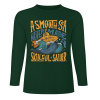 Dark green pure cotton long sleeve T-shirt featuring 'A SMOOTH SHAKER' graphic design, casual wear.