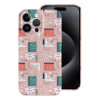 iPhone 15 case with pink patterned design, PC plastic material, scratch-resistant, and perfect fit.