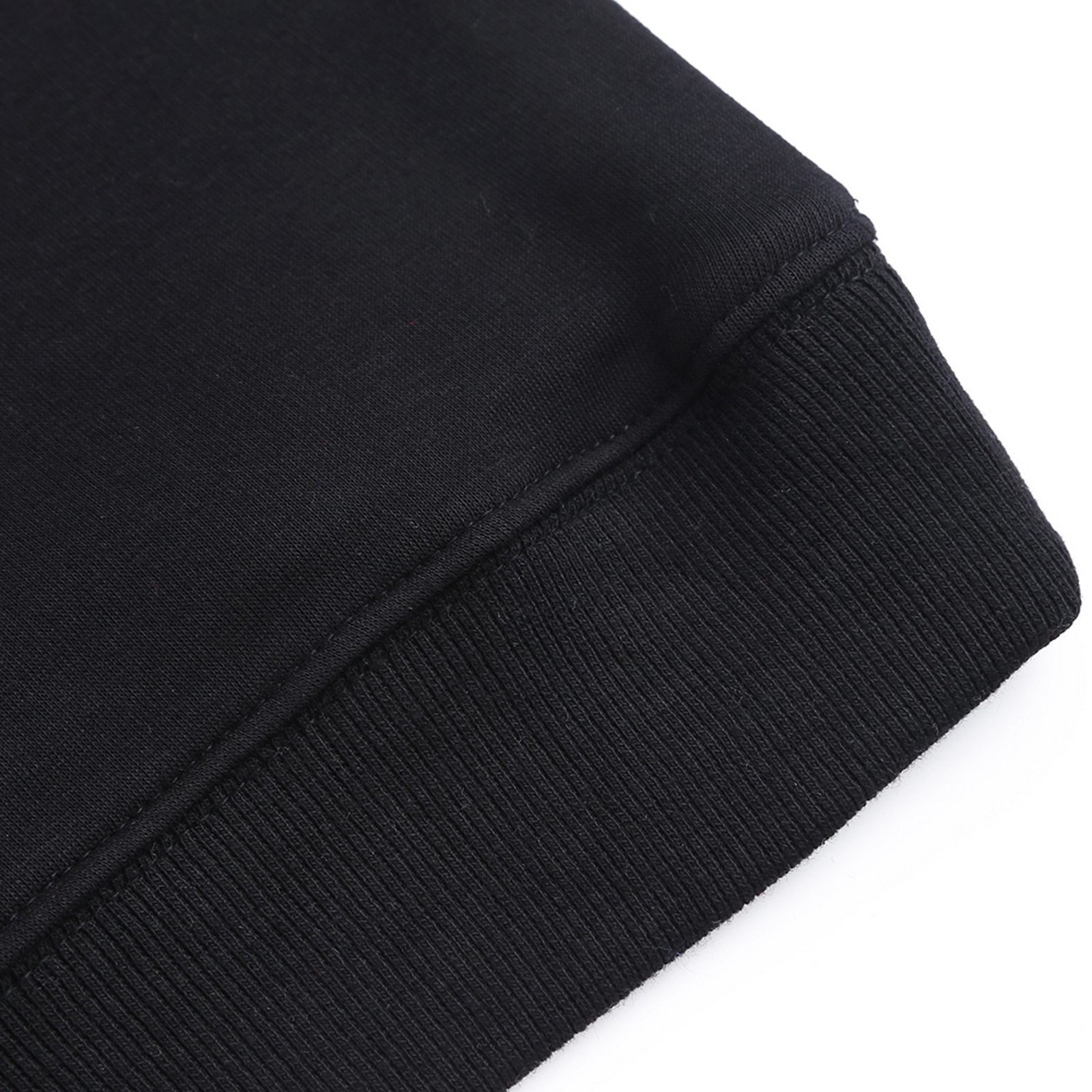 Black hoodie sweatshirt cuff detail, cotton blend fleece, comfortable fit