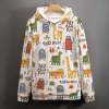 Plus size adult sweatshirt with colorful animal print and drawstring hood.