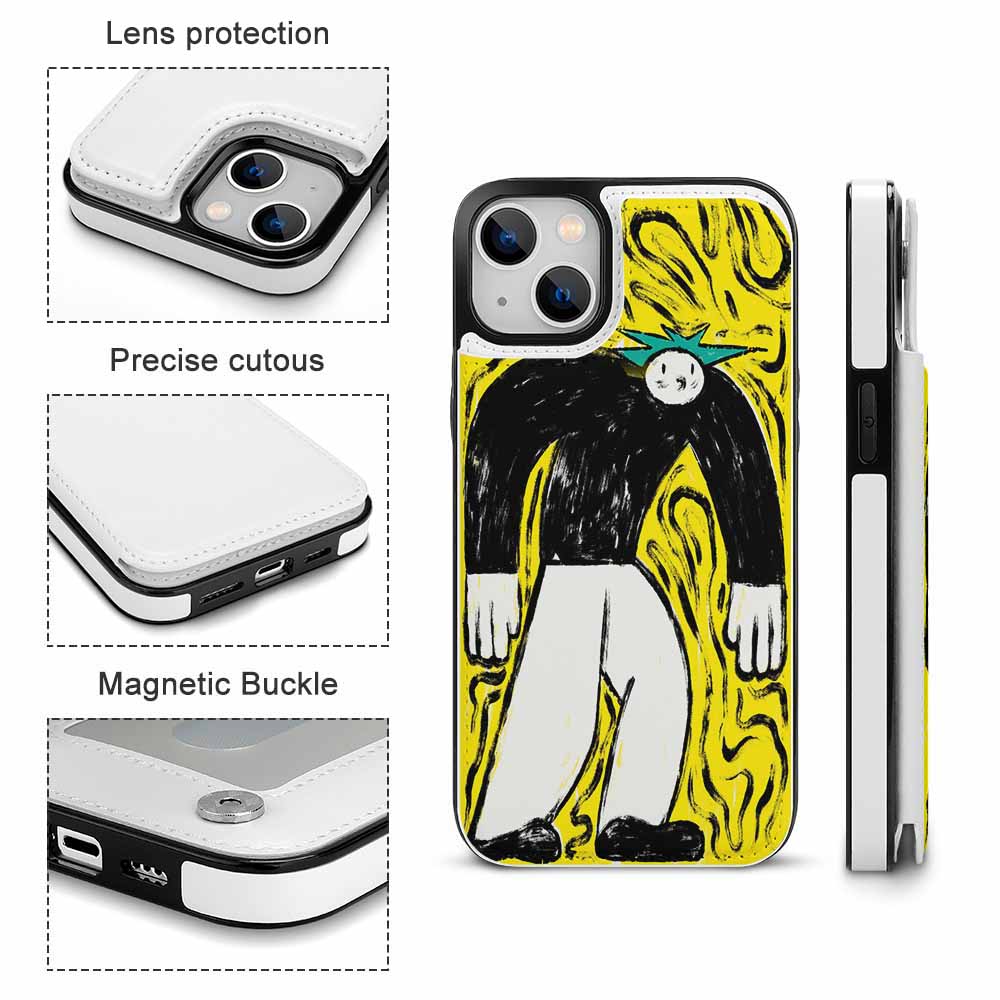 iPhone 14 case with artistic design, card slot and magnetic buckle, shockproof protection