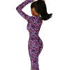 Purple floral print half sleeve slit dress, perfect for vacation wear.