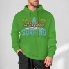Green cotton hoodie with "CALIFORNIA SURFING" graphic, loose fit design, suitable for daily wear.