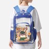 Blue transparent PVC backpack with cartoon graphic, perfect for work or travel