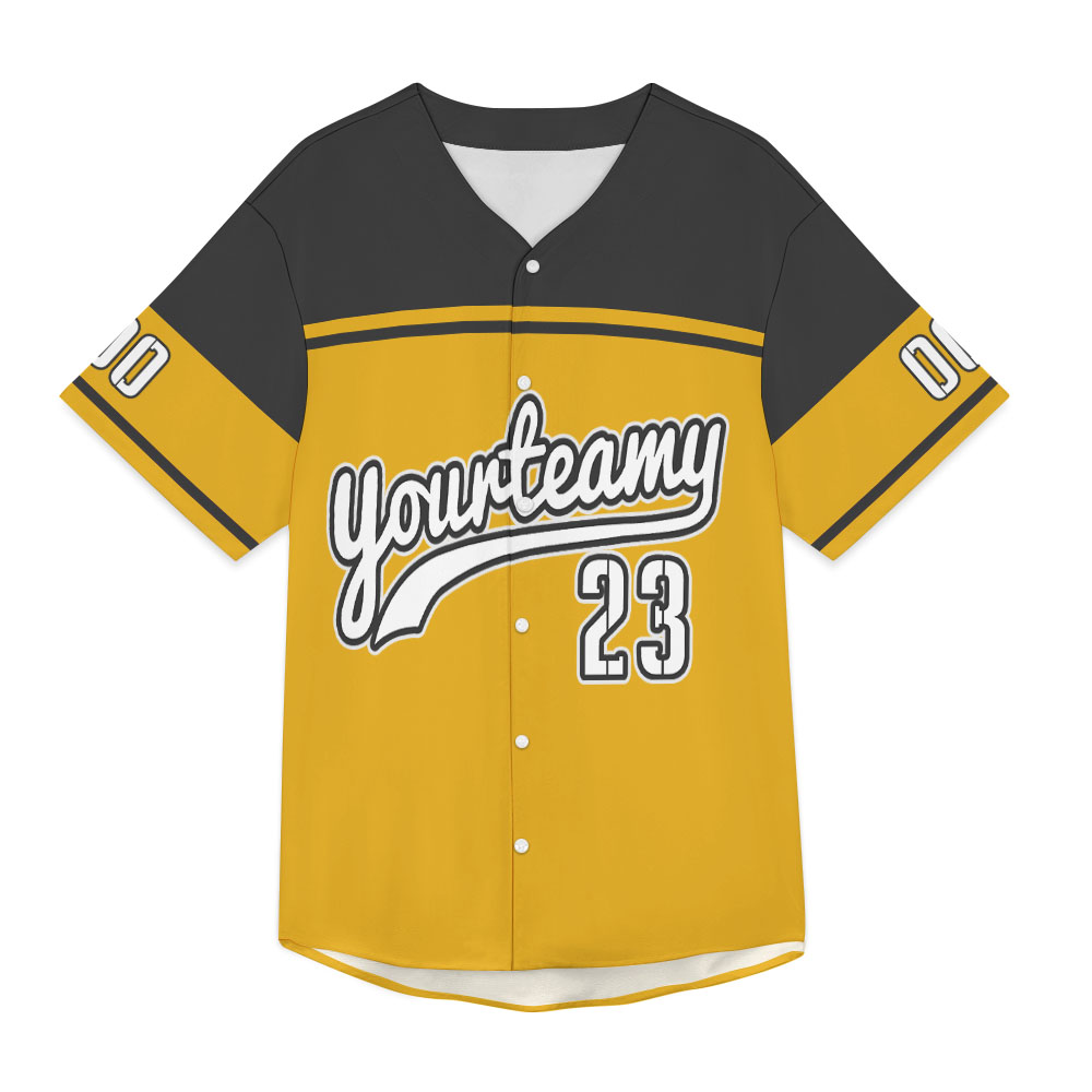 TSYX baseball T-shirt in yellow and black with 'Yourteam' and number 23, polyester material.