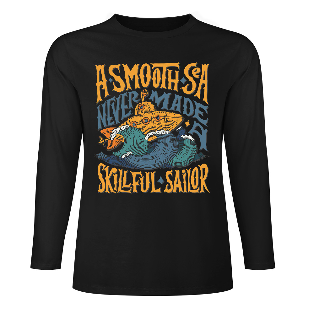 Black pure cotton long sleeve T-shirt featuring 'A SMOOTH SHAKER' graphic, casual wear.