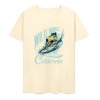 Cream cotton short-sleeved T-shirt with surfing print, featuring "Wild Wave California" design, summer fashion