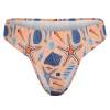 Peach thong panties with blue starfish pattern, polyester-spandex blend, Inkedjoy