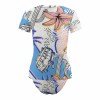 Floral print short sleeve bikini swimsuit. Polyester-spandex blend Inkedjoy summer beachwear, perfect for beach or pool.