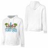 White cotton surfing hoodie with California Surfing graphic, loose fit, suitable for daily wear.