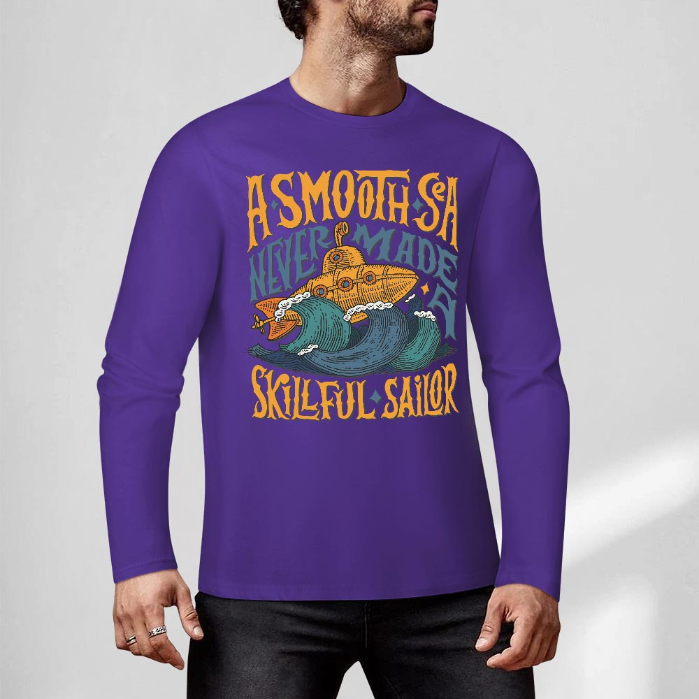 Purple pure cotton long sleeve T-shirt featuring 'A SMOOTH SHAKER' graphic for casual wear.