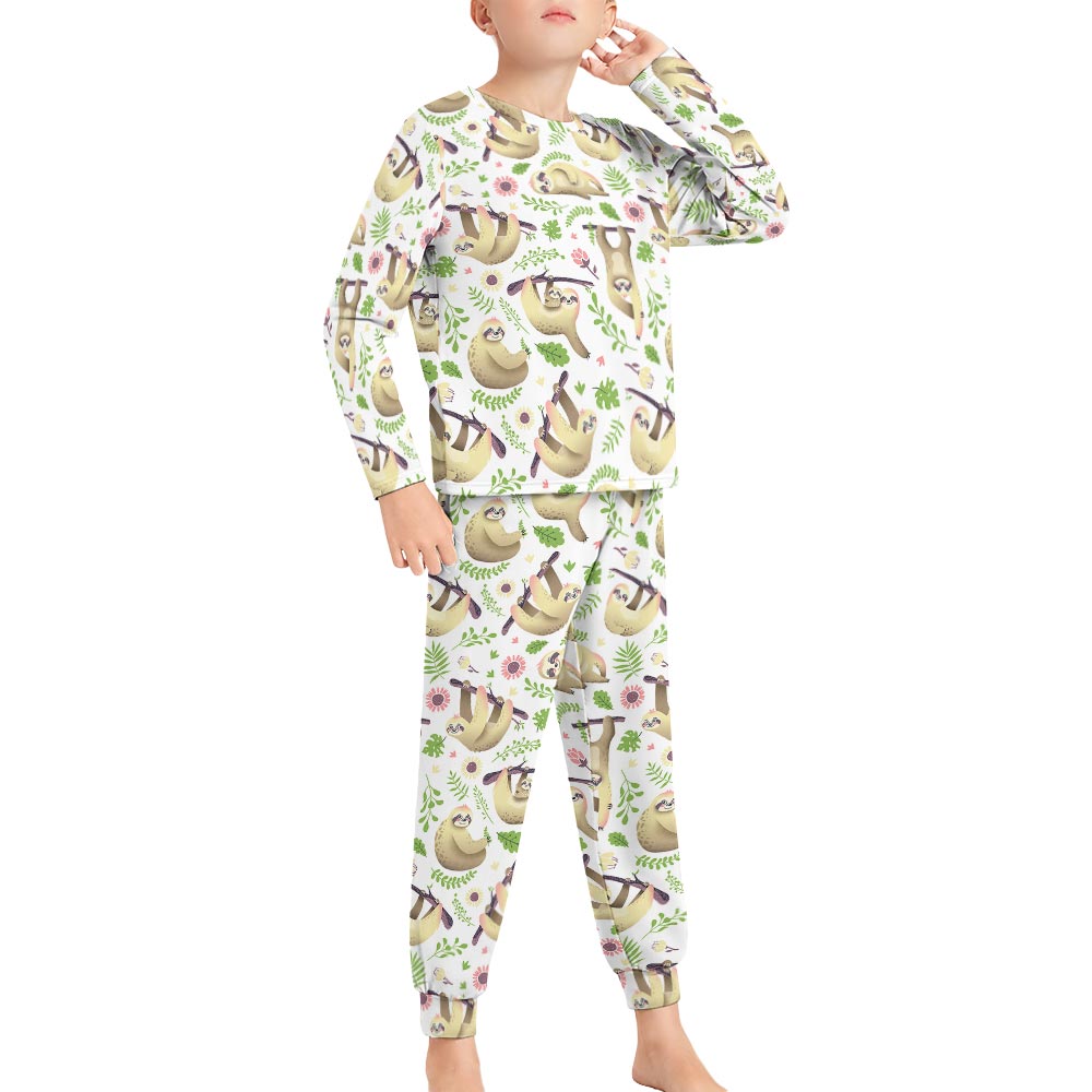 Boy's Pajama Set, soft polyester and spandex fabric, comfortable crew-neck design, perfect gift for kids