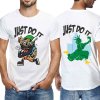 Men's white cotton T-shirt with 'Just Do It' graphic print, front and back design, breathable fabric.