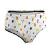 White polyester women's underwear with colorful patterns, elastic waistband, perfect for everyday wear.