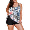 Busty plus size split swimsuit set in floral print with black shorts, perfect for beach and pool activities.