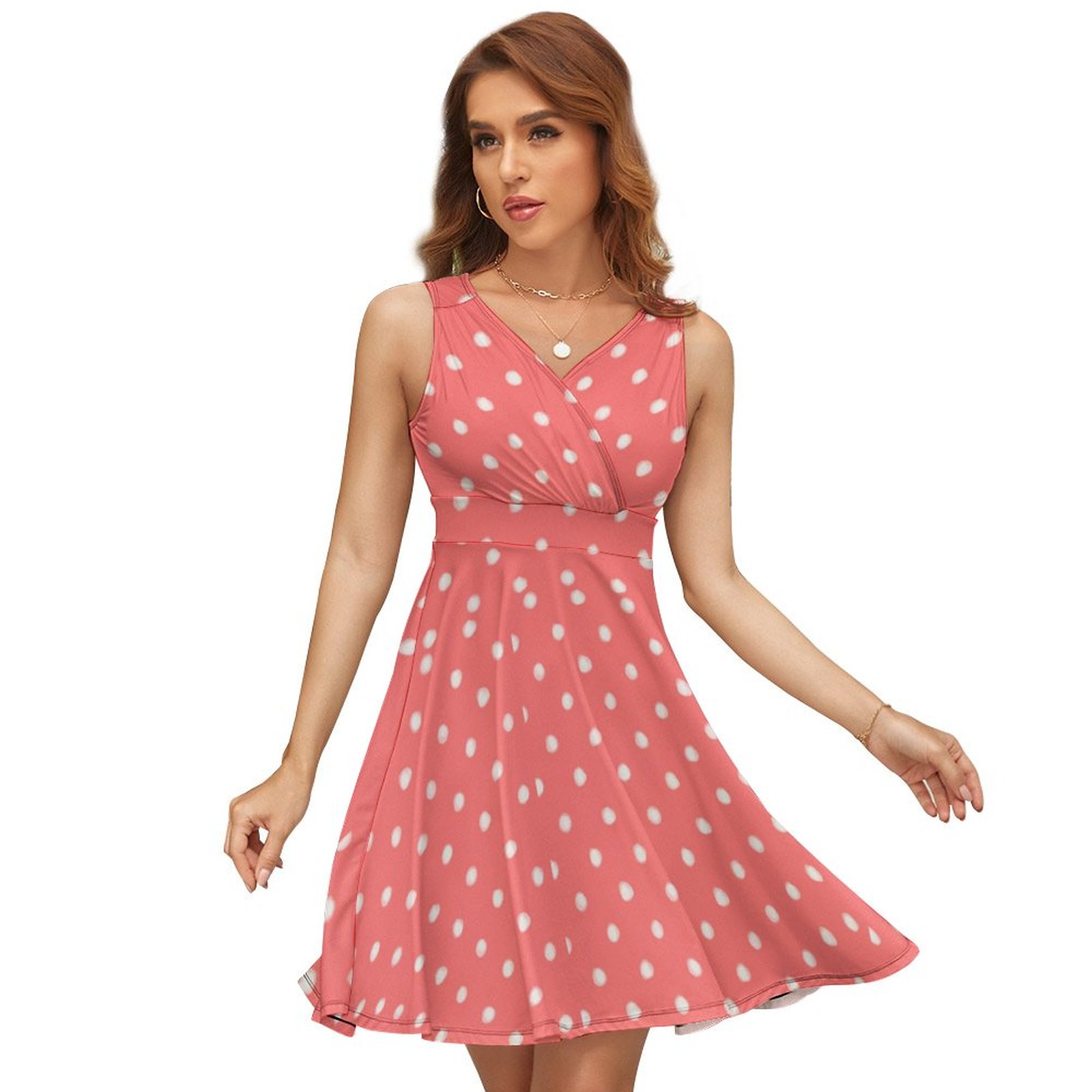 Ladies Sleeveless White Polka Dot Dress, perfect for everyday wear