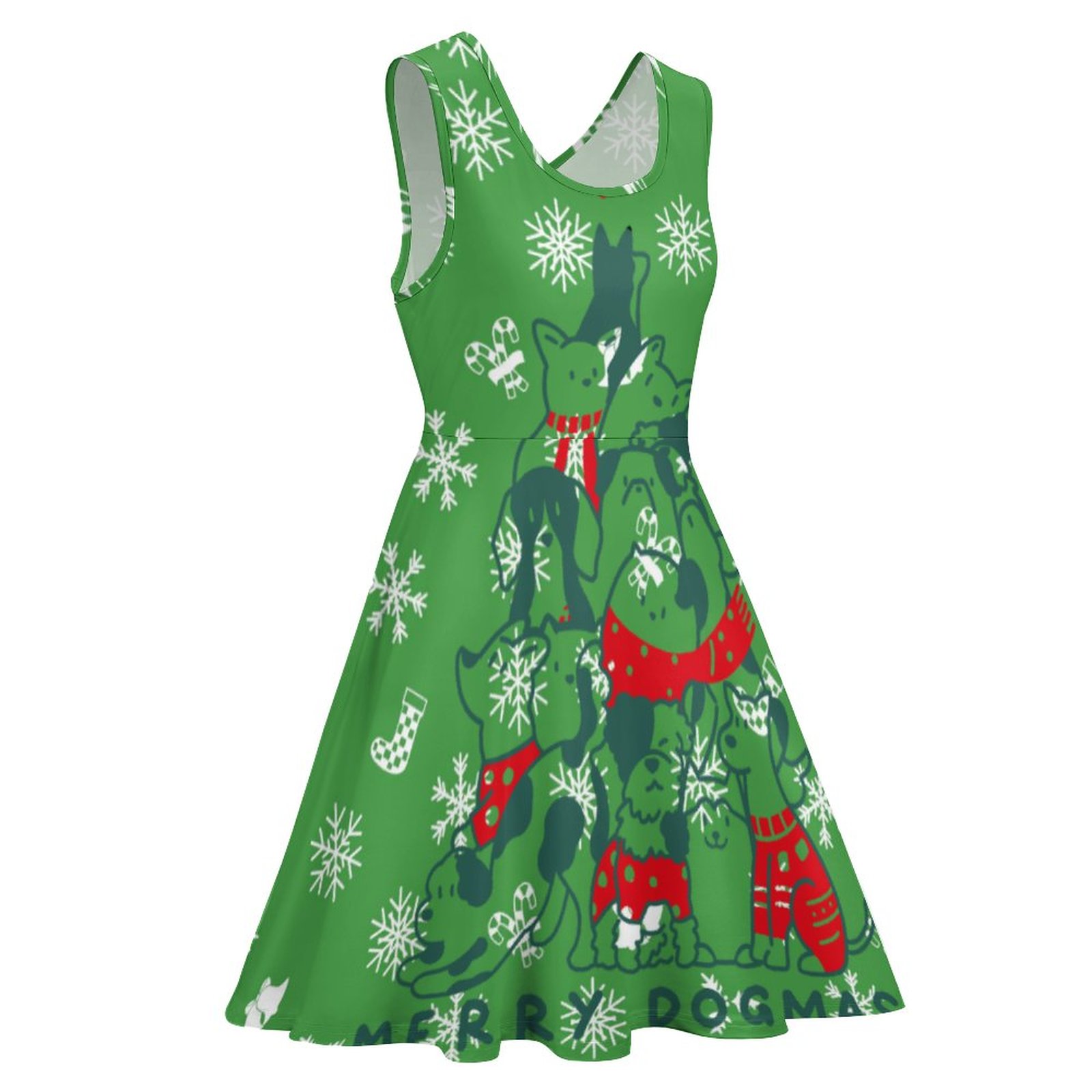 Custom Print on Demand Women's Round Neck Sleeveless Big Hem Dress