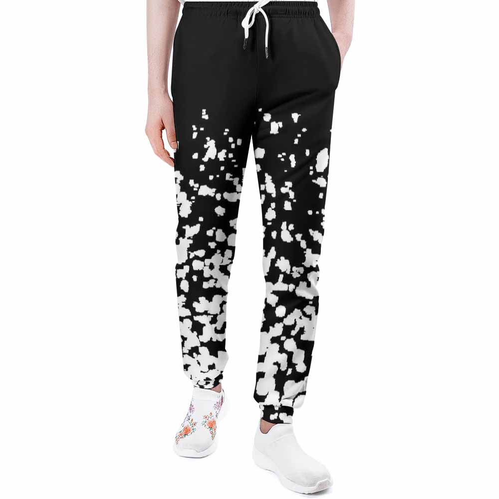 Black and white patterned polyester sweatpants for casual wear