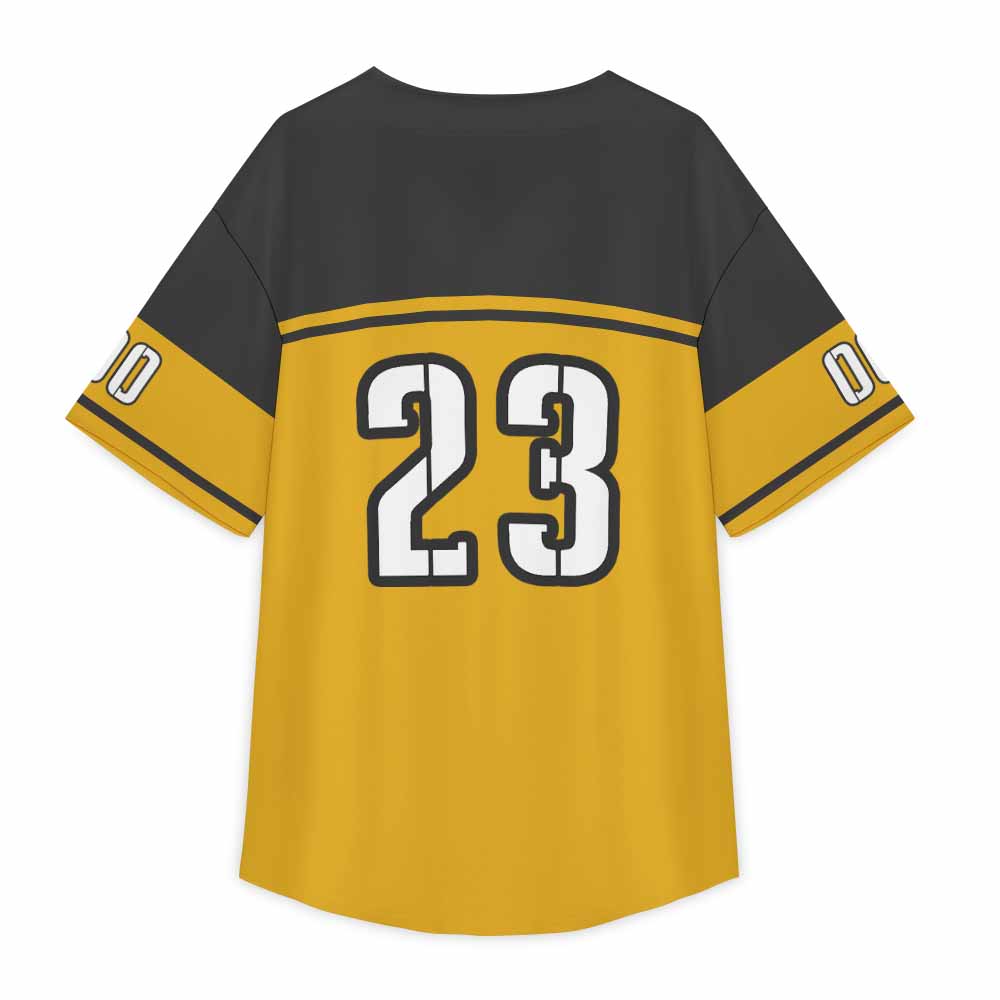 TSYX yellow and black baseball T-shirt with 'Yourteam' and number 23