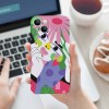 Floral iPhone 14 case with colorful abstract design, PC plastic, scratch-resistant.