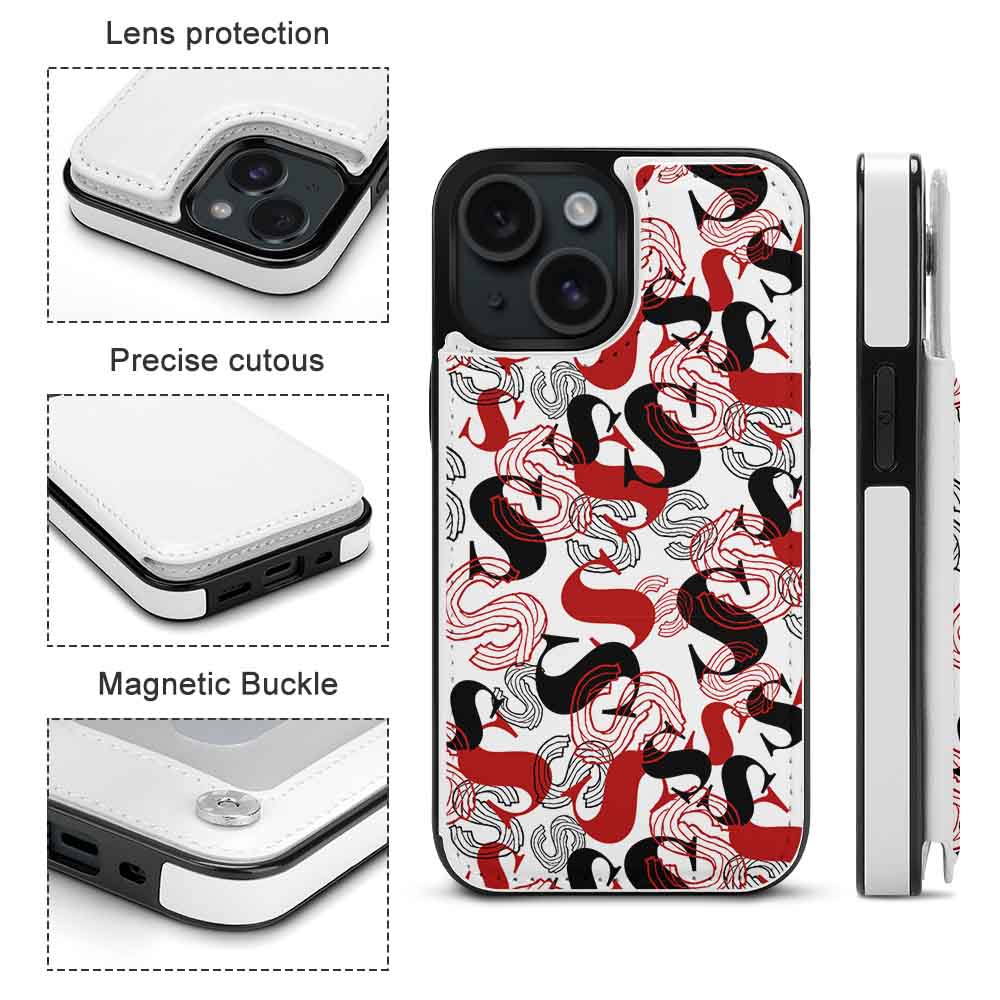 iPhone 15 white heart pattern card slot case, TPU leather, full protection.