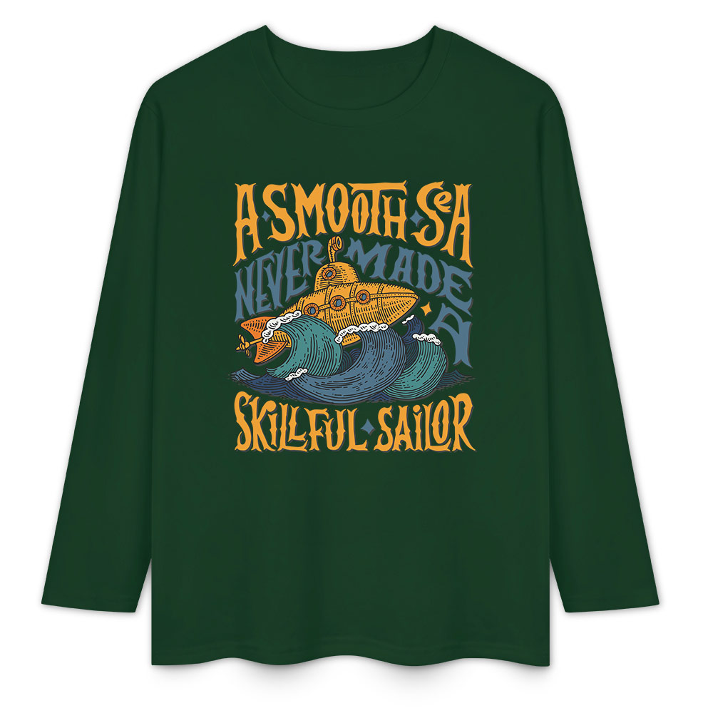 Green pure cotton long sleeve T-shirt featuring 'A SMOOTH SHAKER' graphic, casual wear.