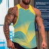 Men's teal and yellow full print vest, comfortable imitation cotton material
