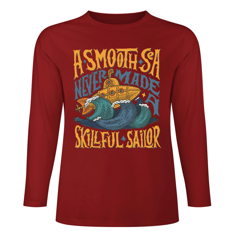 Red pure cotton long sleeve T-shirt with 'A SMOOTH SHAKER' graphic, casual wear.
