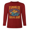 Red pure cotton long sleeve T-shirt with 'A SMOOTH SHAKER' graphic, casual wear.
