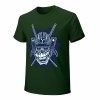 Dark green cotton men's samurai skull T-shirt, perfect for leisure and events