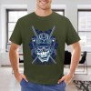 Dark green cotton samurai skull t-shirt for men, ideal for leisure and events